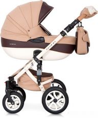 Детская коляска 2 в 1 Riko Brano Ecco 12 Caramel (коричнова шкіра - карамельна тканина)